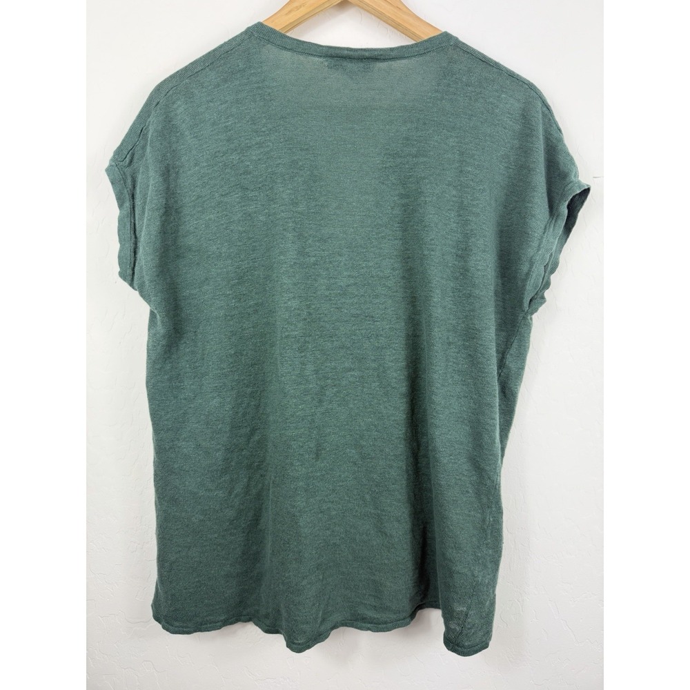 Madewell 100% Linen Green V Neck Short Sleeve Top Womens XS Oversized Tunic Tee - Picture 2 of 7